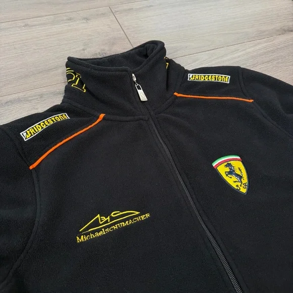 Michael Schumacher Ferrari Black & Orange Zip-Up Fleece Jacket - Picture 3 of 7